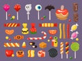 Halloween candy. Sweet candies, scary bat lollipop and sweets liquorice butterscotch vector illustration set