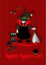 Halloween card with cat, witch, crow, spider and Happy Halloween - vector