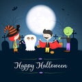 Halloween card with costumed children at a cemetery Halloween background isolated Royalty Free Stock Photo