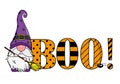 Halloween card. Cute gnome with the word boo.