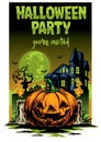 Halloween card design pumpkin and haunted house Royalty Free Stock Photo