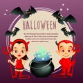 Halloween card with devil cartoon costume