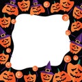 Halloween card with flat holiday icons on black background. Vector illustration. Place for your text. Royalty Free Stock Photo