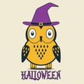 Halloween card with owl in hat. Vector illustration. Royalty Free Stock Photo