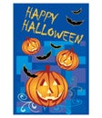 Halloween card with pumpkins and bats