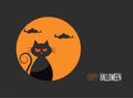 Halloween card with a silhouette of an evil cat in the background the moon Royalty Free Stock Photo