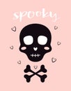 Halloween card with skull isolated on pink background