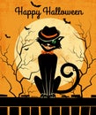 Halloween card with stylish back cat and full moon Royalty Free Stock Photo