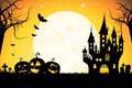 Halloween illustration - cemetary, moonlight, castle