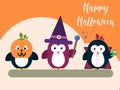 Halloween card template with stylized penguin characters. Royalty Free Stock Photo