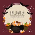 Halloween card with treats and bat ound text