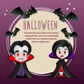 Halloween card with vampire dracula cartoon costume