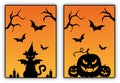 Halloween Cards Set. Black cat and Pumpkins. Royalty Free Stock Photo