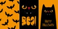 Halloween cards set, vector illustrations with black cat. Royalty Free Stock Photo