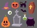 Halloween carnival symbols icons vector illustration with pumpkin and ghost spooky october autumn fear creepy Royalty Free Stock Photo