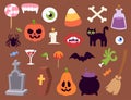 Halloween carnival symbols icons vector illustration with pumpkin and ghost spooky october autumn fear creepy Royalty Free Stock Photo