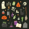 Halloween carnival symbols icons vector set collection illustration with pumpkin and ghost Royalty Free Stock Photo