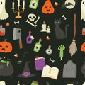 Halloween carnival symbols seamless pattern icons vector set collection illustration with pumpkin and ghost Royalty Free Stock Photo