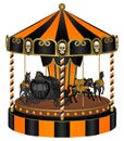 Halloween carousel with black horses and old carriage