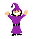 Halloween cartoon character in covid-19 pandemic. scary cute witch in protective mask.