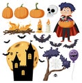 Halloween cartoon character and elements set Royalty Free Stock Photo