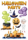 Halloween cartoon character and elements set Royalty Free Stock Photo