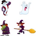 Halloween Cartoon Characters Ghost And Witch. Vector Collection Set Royalty Free Stock Photo