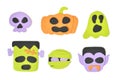 Halloween cartoon faces on white background