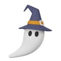 halloween cartoon ghost wearing witch hat on white background