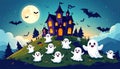 Halloween cartoon ghosts and castle Royalty Free Stock Photo