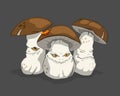 Halloween cartoon mushrooms. Scary forest monsters. Isolated evil plants. 2d game character. Fantastic horror art