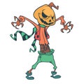 Halloween cartoon scarecrow pumpkin head. Halloween illustration Royalty Free Stock Photo