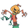 Halloween cartoon scarecrow pumpkin head. Halloween illustration Royalty Free Stock Photo