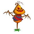 Halloween cartoon scarecrow pumpkin head. Halloween illustration Royalty Free Stock Photo