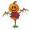 Halloween cartoon scarecrow pumpkin head. Halloween illustration Royalty Free Stock Photo