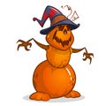 Halloween cartoon scarecrow pumpkin head. Halloween illustration Royalty Free Stock Photo