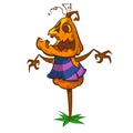 Halloween cartoon scarecrow pumpkin head. Halloween illustration Royalty Free Stock Photo