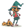 Halloween cartoon scarecrow pumpkin head. Halloween illustration Royalty Free Stock Photo