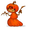 Halloween cartoon scarecrow with pumpkin head. Vector cartoon character isolated on white. Royalty Free Stock Photo