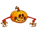 Halloween cartoon scarecrow with pumpkin head. Vector cartoon character isolated on white. Royalty Free Stock Photo