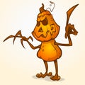 Halloween cartoon scarecrow with pumpkin head. Vector cartoon character on white Royalty Free Stock Photo