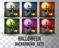 Halloween cartoon silhouette background sets with different colour scene