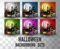 Halloween cartoon silhouette background sets with different colour scene