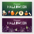 Halloween cartoon vector illustration for invitation cards. Scary halloween food and drinks with spider web, cupcakes Royalty Free Stock Photo