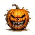 Halloween carved evil pumpkin with hollow eyes clipart