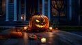 Halloween carved pumpkin with creepy smile, decoration