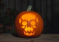 Halloween. Carved pumpkin. Jack O Lantern. Illuminating with candle lights. Scary Jack-o\'-Lantern. Happy Halloween