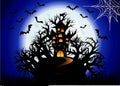 Halloween. Castle on the dais, full moon, night landscape Royalty Free Stock Photo