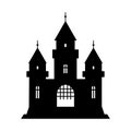 Halloween castle. Scary gothic house. Black silhouette