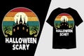 Halloween Castle Silhouette Retro Vintage T Shirt Design